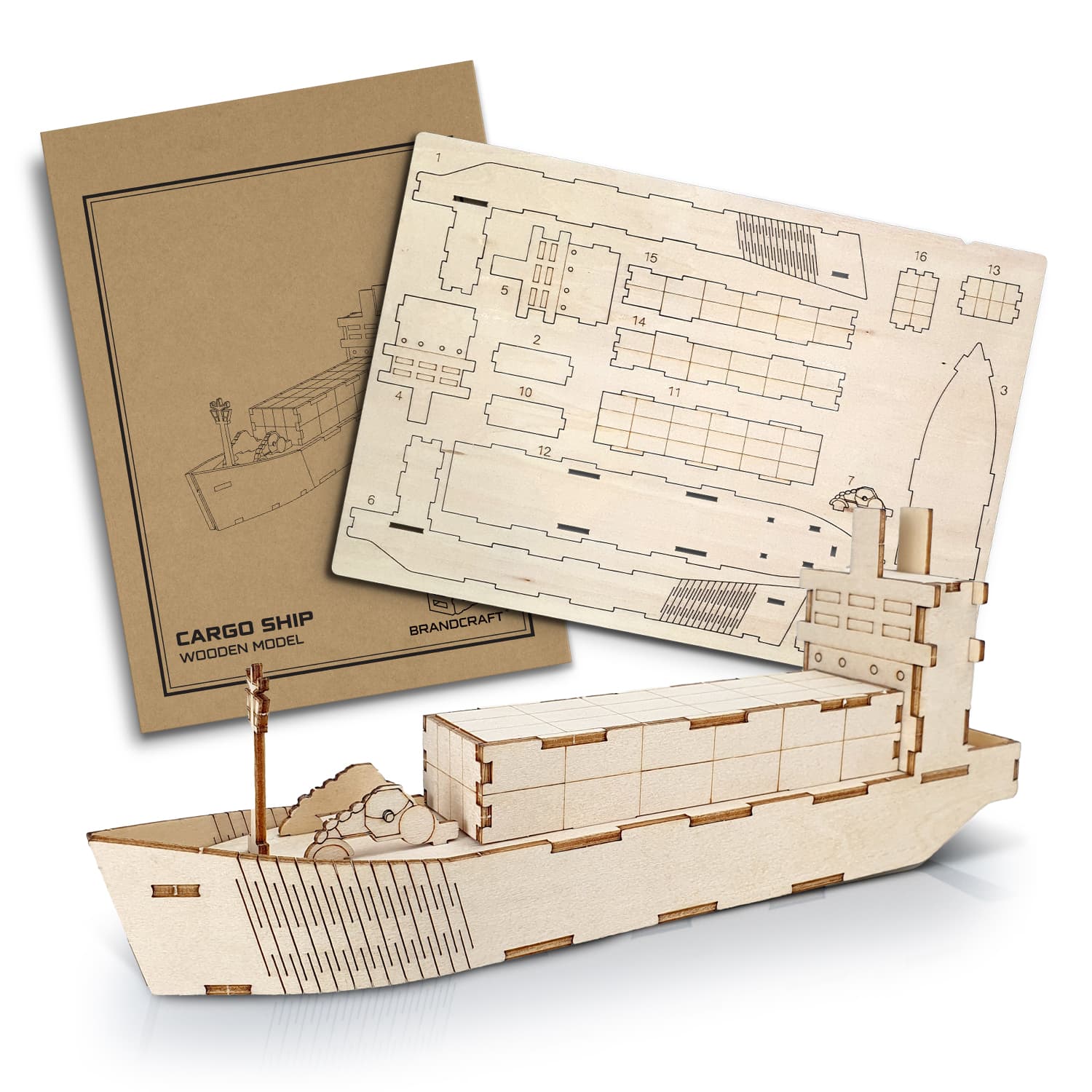BRANDCRAFT Cargo Ship Wooden Model-Active Image