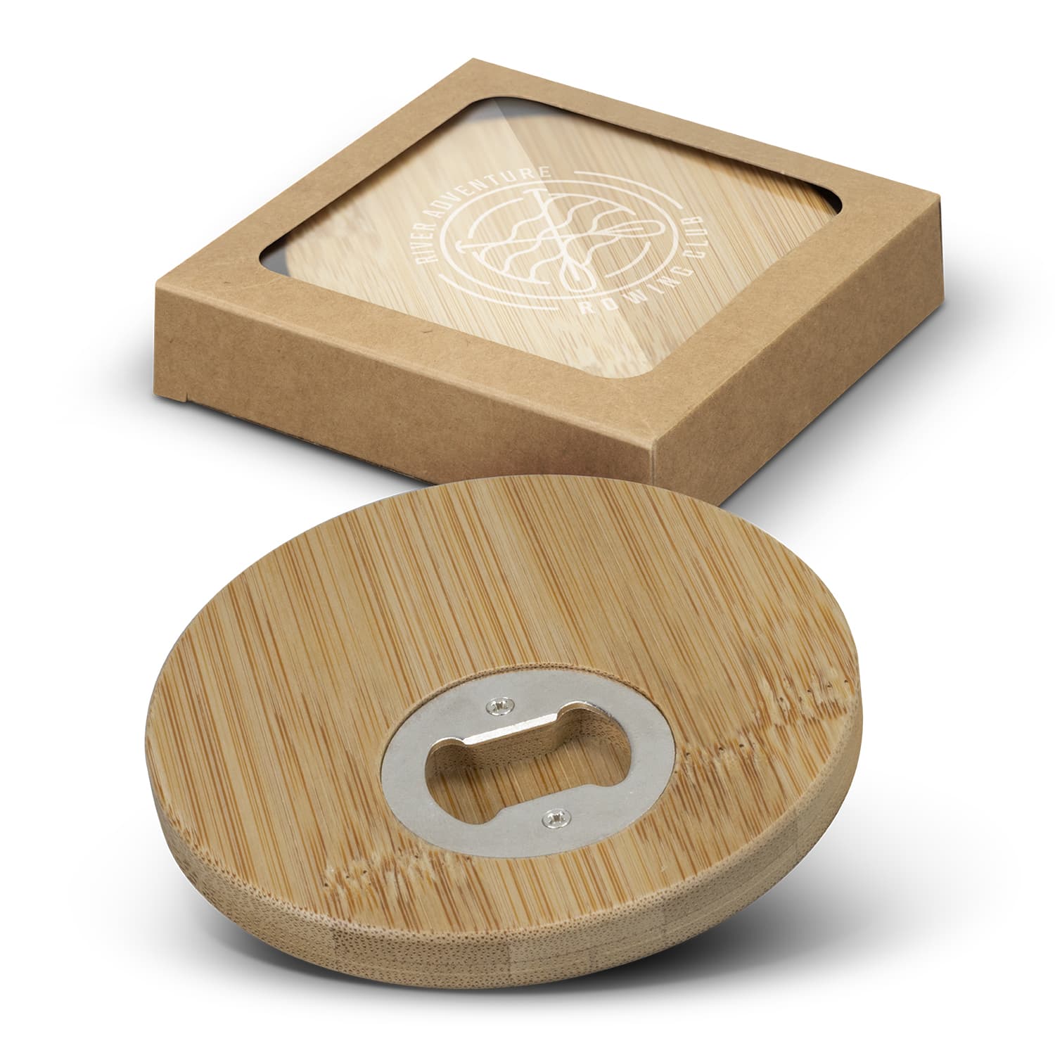 Bamboo Bottle Opener Coaster - Set of 2 - Round-Active Image
