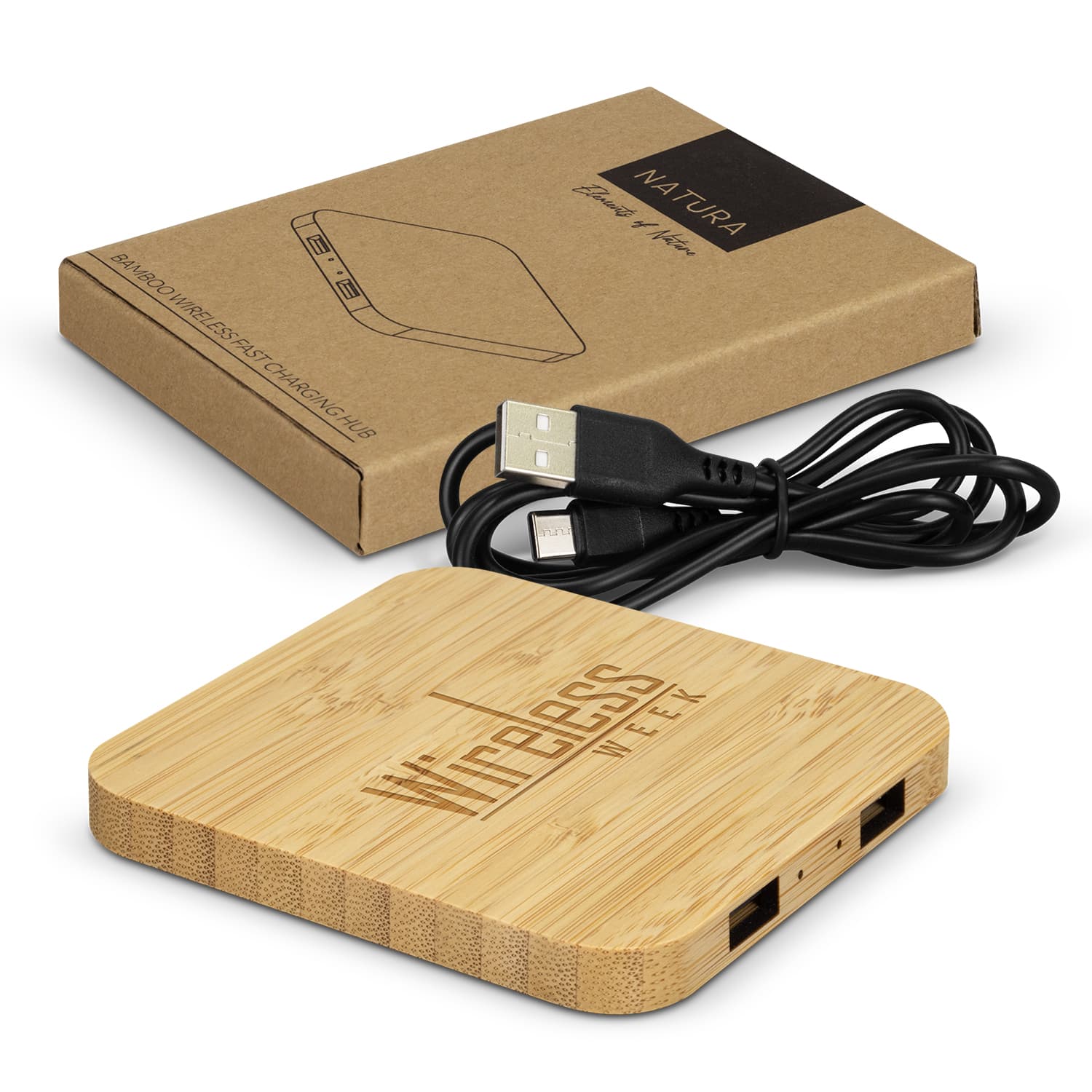 NATURA Bamboo Wireless Fast Charging Hub-Active Image
